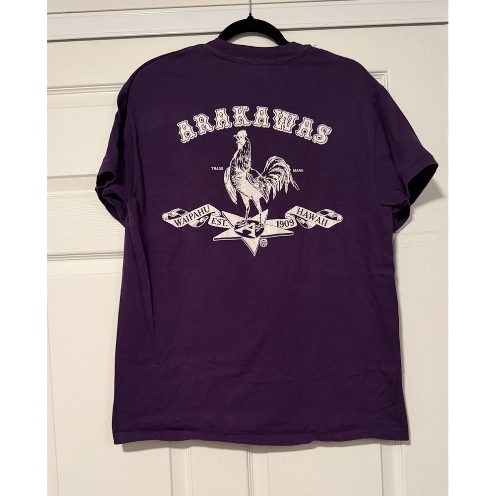 Vintage Arakawa's Rooster Waipahu Tee T-Shirt Hawaiian‎ Single Stitch Purple